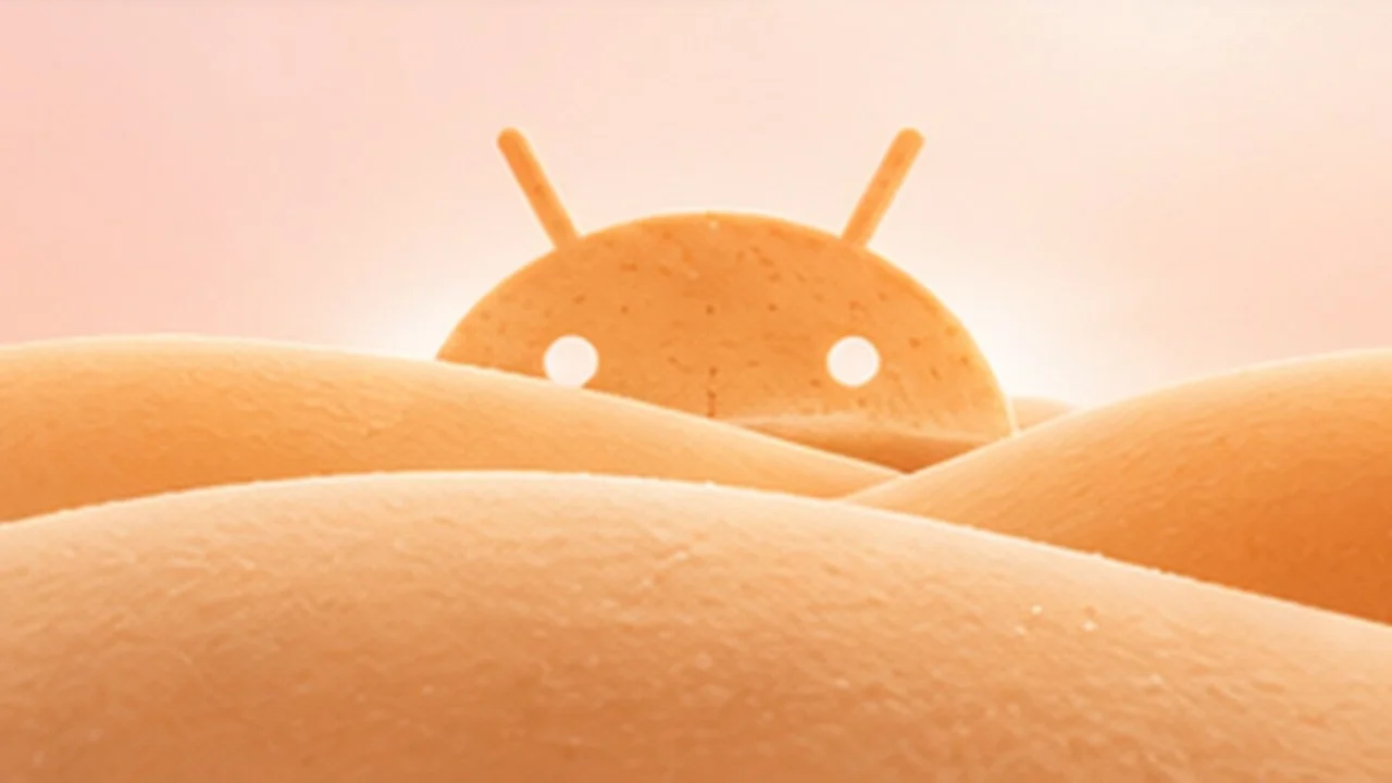 The Android robot's head rising like the sun over soft hills of dough