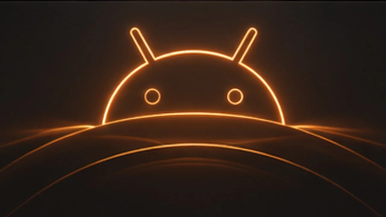 The outline of the Android robot's head in glowing orange light on a dark background